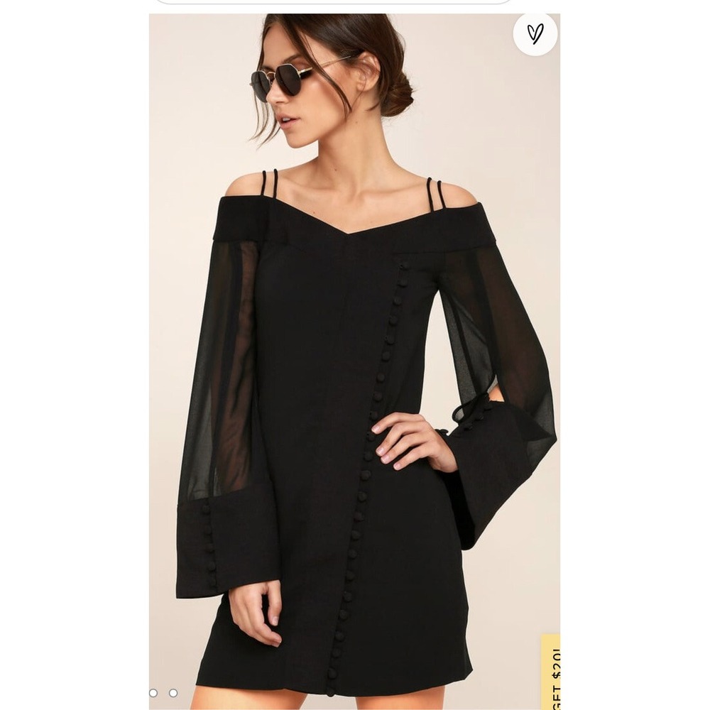 C/MEO COLLECTIVE Black Cold Shoulder Bell Sleeve Sheath Dress New L